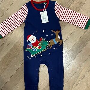Baby Boden Navy Santa and Reindeer Bodysuit